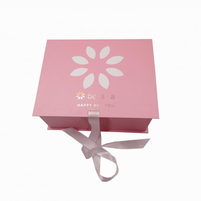 Rosa Pappkosmetik, die faltbare Geschenkbox-Band-Schließung für Hautpflege verpackt