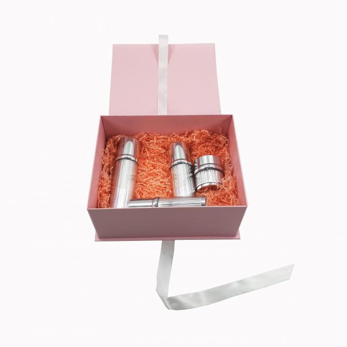 Rosa Pappkosmetik, die faltbare Geschenkbox-Band-Schließung für Hautpflege verpackt